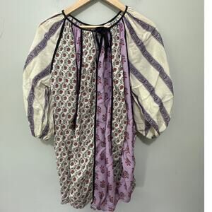 Rhode Resort Dress Small Purple Patchwork Sita Puff Sleeve Oversized Boho Chic